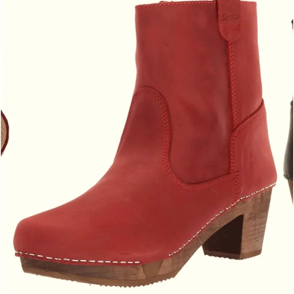 SANITA Red Suede. Clogs. Wood Heeled. 38/7.5 - Picture 2 of 12